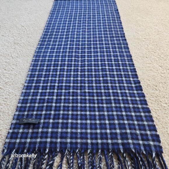 Enzo Mantovani Cashmere Scarf Blue Black Plaid Checks - Picture 7 of 10